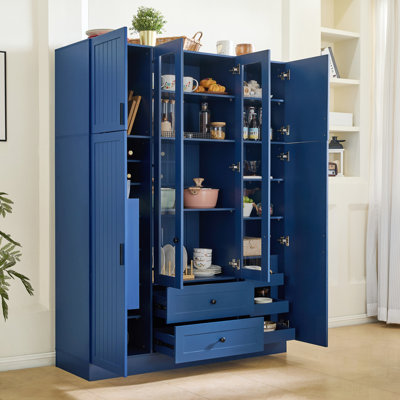Grand garde-manger de style campagnard moderne de 53,2 po avec portes en acrylique et tablettes réglables