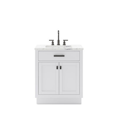 Hartford 30 In. Single Sink Carrara White Marble Countertop Bath Vanity In Pure White With Gooseneck Faucet