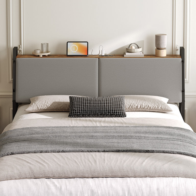Tête de lit tapissier avec rangement et station de charge Luvender H 43,3 po, Grand lit