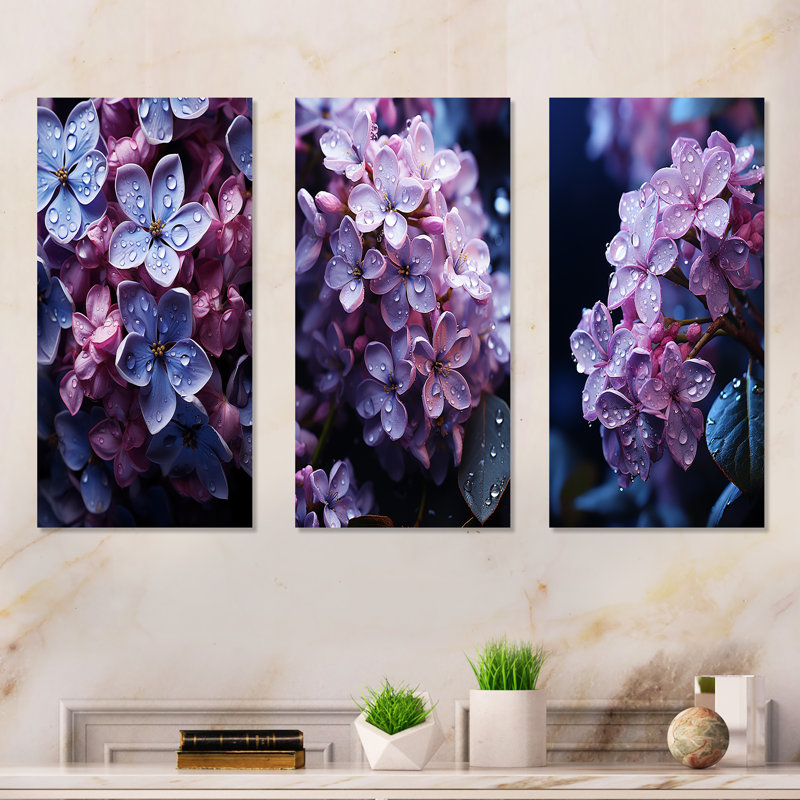 Ensemble de 3 décorations murales lilas Moonmit Whisper Charm, H 32 po x l 48 po