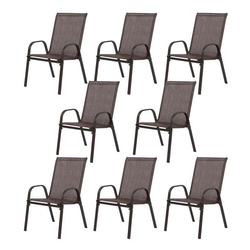 8-Piece Outdoor Patio Camping Chair Set with Breathable Fabric and Powder-Coated Steel Frame in Brown