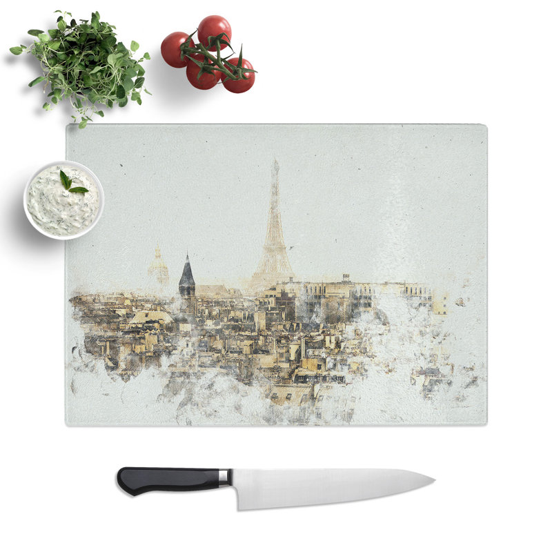 Tempered Glass Misty Eiffel Tower in Paris France Chopping Board, 28.5 cm x 39 cm