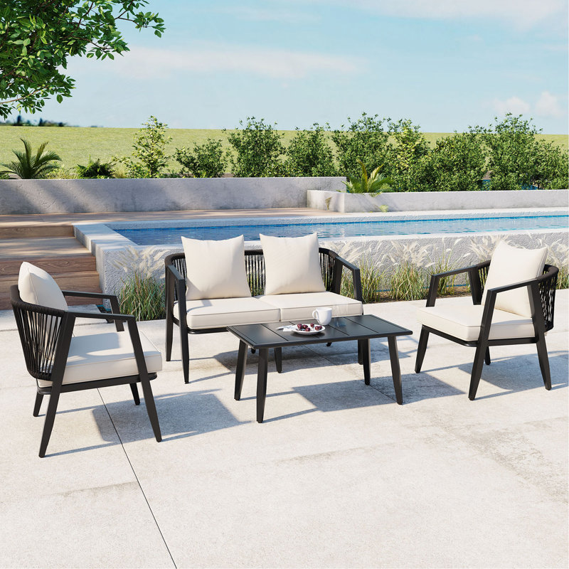Ensemble de sièges d'extérieur durable et confortable, adapté aux patios, aux pelouses et aux bords de piscine, Beige