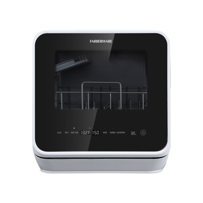 Compact White Portable Countertop Dishwasher with Built-In Water Tank