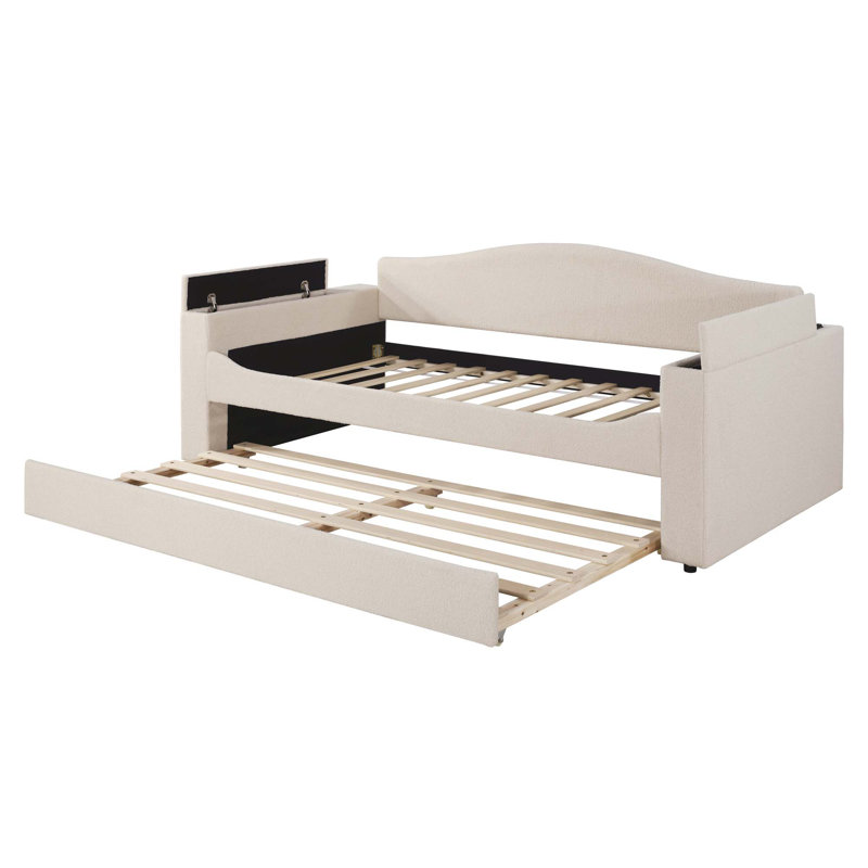 Lit de jour rembourré avec accoudoirs de rangement, couchette et dernier système audio Bluetooth intégré, molleton Teddy