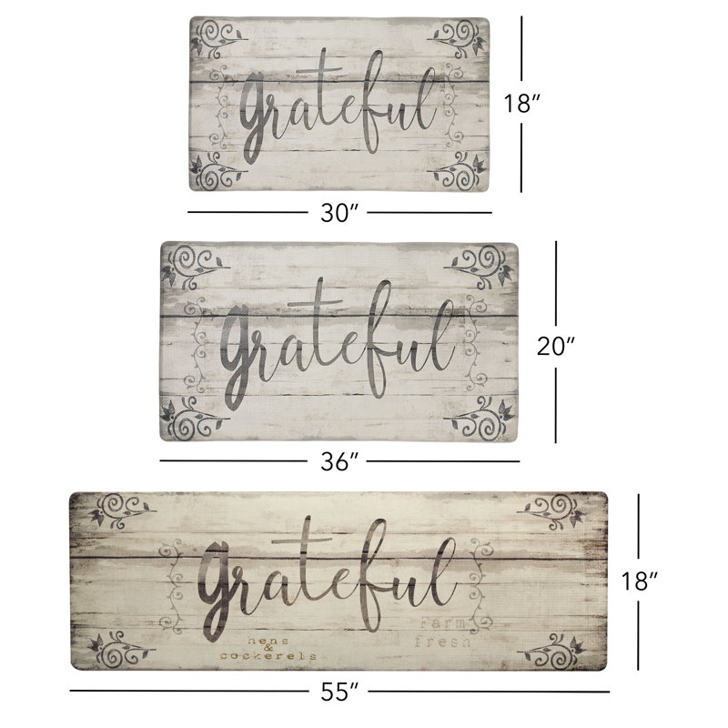 Grateful Floral Grey Polyvinyl Anti-Fatigue Kitchen Mat