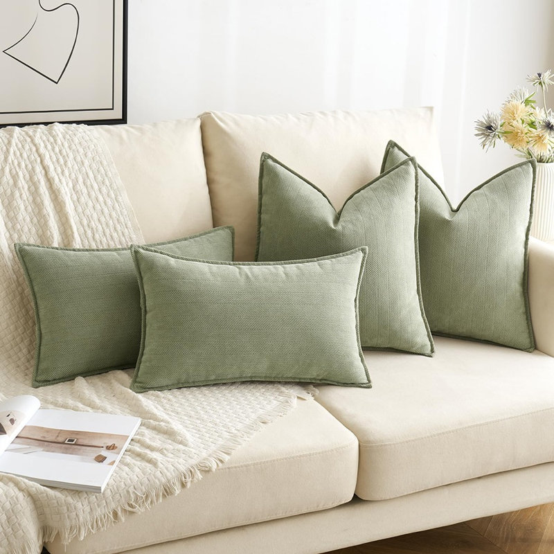 Ensemble de 2 housses de coussins décoratifs en chenille, taies décoratives souples 20 po x 20 po, vert sauge