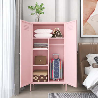 Metal Wardrobe Coat Cabinet With Adjustable Shelves And Hanging Rod,Storage Closet Locker For Bedroom,Kids Room,Office, Home, School,Almirah For Clothes,Blanket.