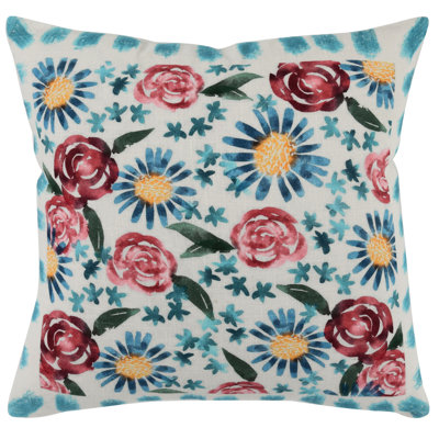 Verdant Floral Watercolor Cotton Throw Pillow