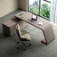Bureau en bois manufacturé en L gris et brun noisette avec bureau à 3 tiroirs-869845009-869845013