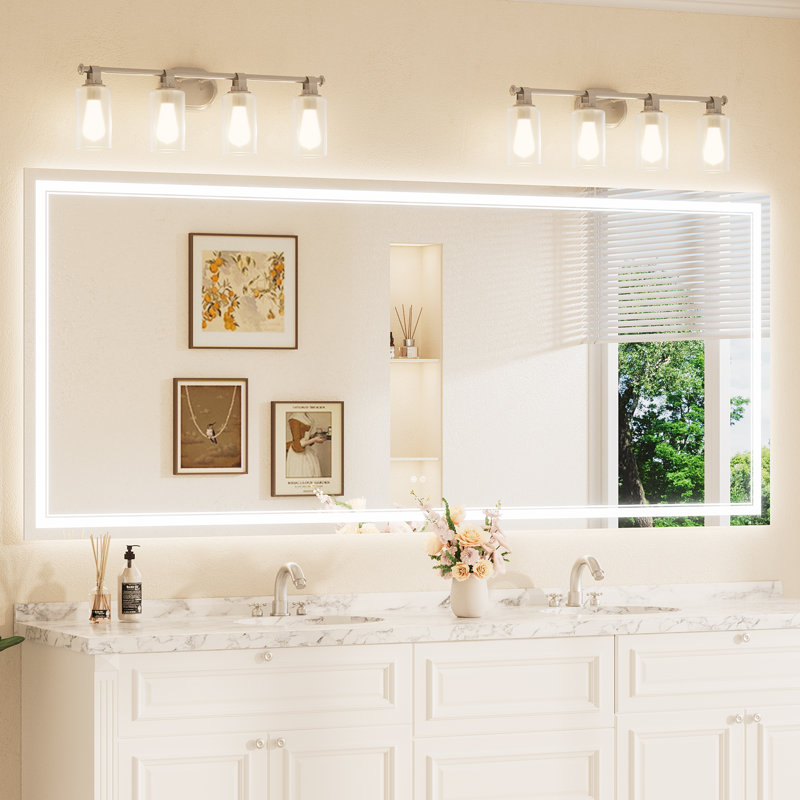 Frontlit and Backlit LED Bathroom vantiy Mirror,3 Color Dimmable Light & Anti-fog Tempered Glass mirror, Rectangle, 36" x 84"