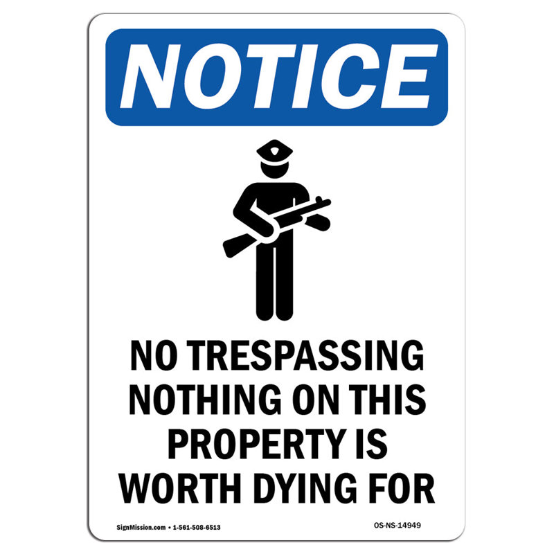 No Trespassing Nothing Aluminum Sign 18 x 24