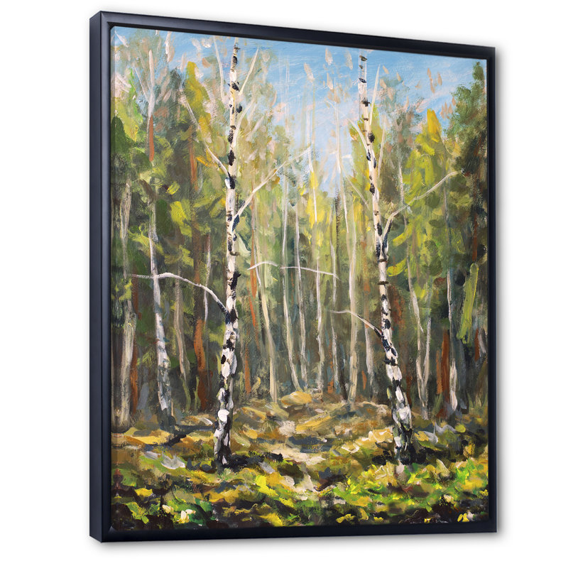 Paysage de forêt verte - Peinture, H 12 po x l 8 po x P 1 po, Toile à cadre flottant noir