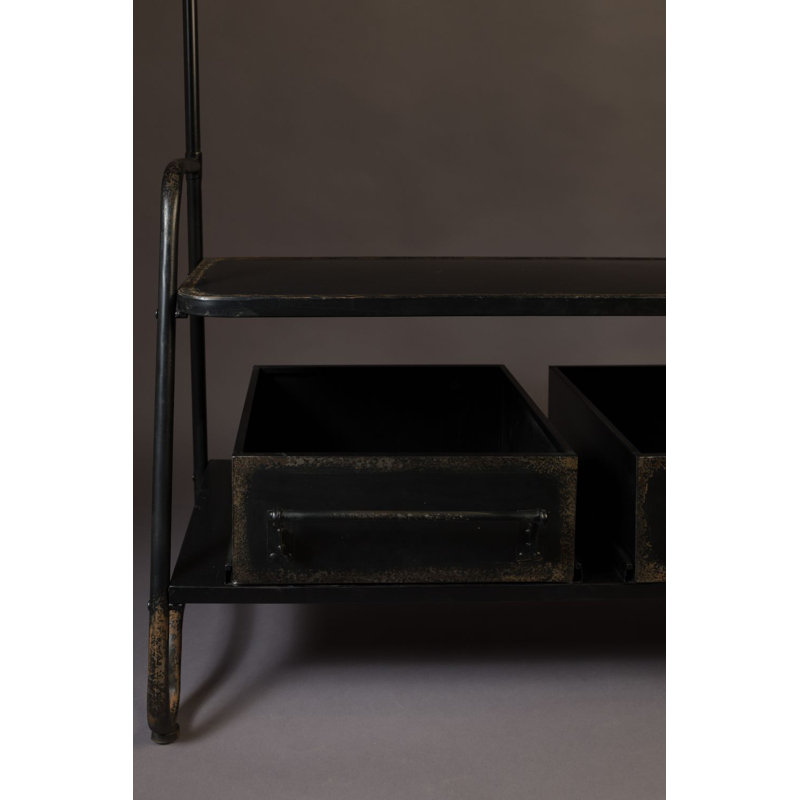 Lucius Black Iron Freestanding Coat Rack with Storage Boxes