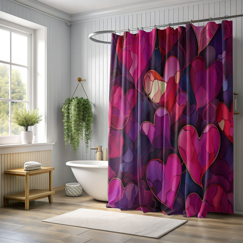 Rideau de douche 1 pièce Artistic Ink Heart Design, H 74 po x l 71 po