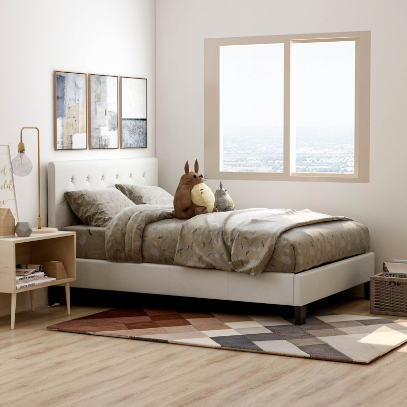 Devis Vegan Leather Platform Bed, Full, White