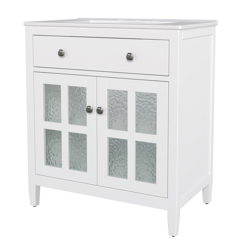 Meuble-lavabo simple 30 po avec lavabo en céramique, Blanc