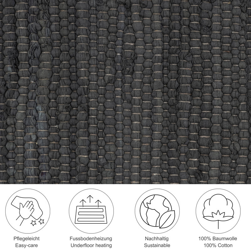 Hand Loomed Cotton Grey Indoor Rug, Rectangle 160 x 230cm