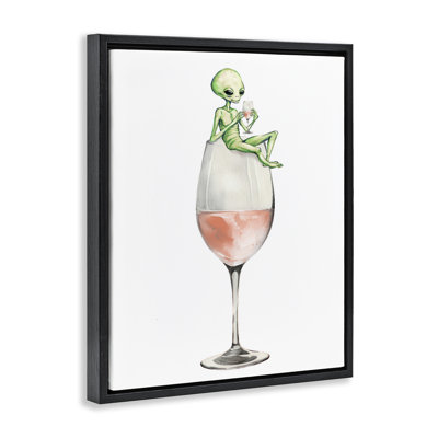 Lounging Alien on Wine Glass Floating Frame, design by Lil' Rue