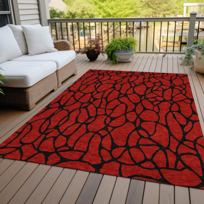 Tapis intérieur / extérieur rouge Elowira , 2 pi 6 po x 3 pi 10 po