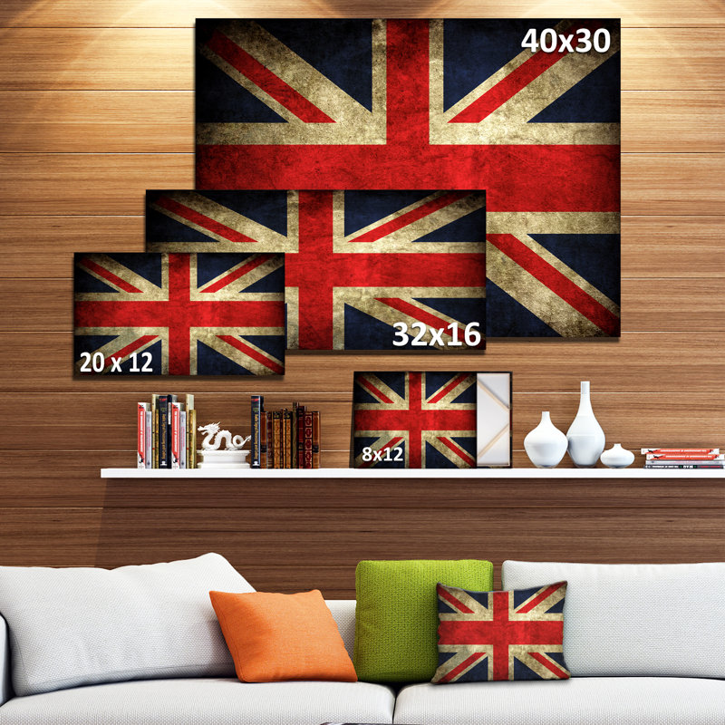 « rétro, drapeau uk », impression, H 16 po x l 32 po x P 1 po, Toile tendue