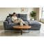 Canapé d'angle modulaire en velours côtelé gris avec pouf, petit canapé nuage avec assise profonde et 3 coussins, méridienne orientée à gauche