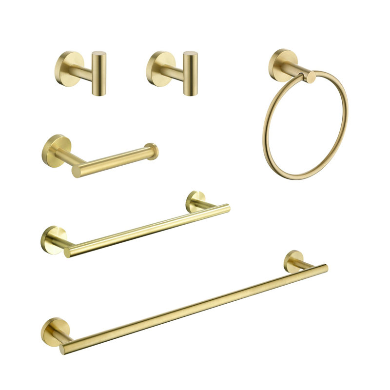 Ensemble de porte-serviettes de salle de bain en acier inoxydable 6 pièces, Or brossé