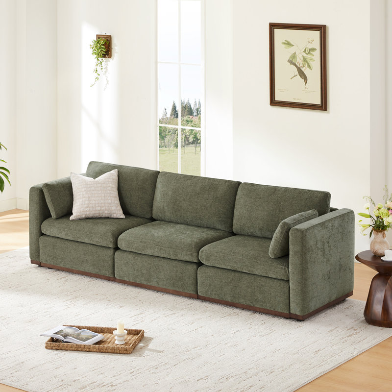 Sayette 3-Piece 112" Upholstered Modular Sofa, Moss Green