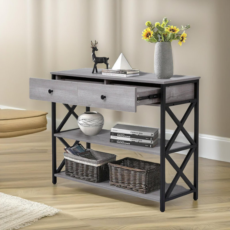 Deford 100cm Console Table: Stylish Storage with Drawers & Durable Steel Frame