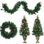4 décorations de Noël: blanc chaud, baies rouges, pin et 2 arbres décoratifs avec:, vestibule