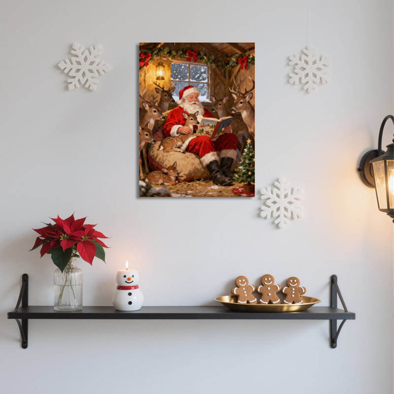 Père Noël lisant sur toile, art mural, H 36 po x l 24 po