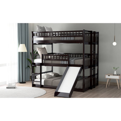 - Lit triple complet, couleur, bois de pin, utilisation verticale de l'espace, convertible et coulissant, convient aux rassemblements de la soirée pyjama, structure en bois de L 78,7 po x l 87,3 po x H 76,5 po, option de chambre à coucher, encastré