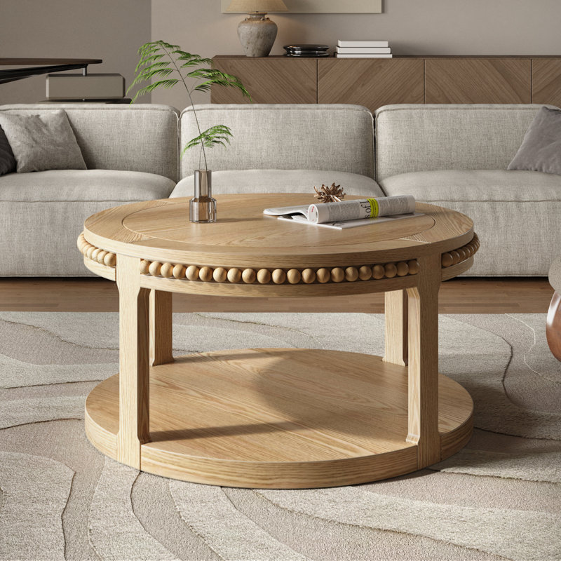 Charette ronde avec tablette de rangement inférieure, Naturel