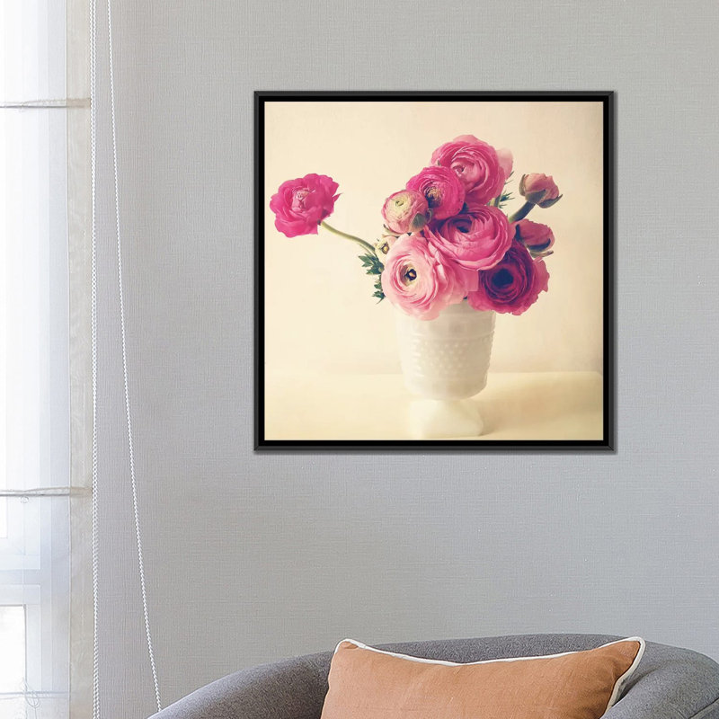 « spring bouquet », reproduction de photo sur toile tendue, H 26 po x l 26 po x P 1,5 po, Toile avec cadre noir, Pas de tapis