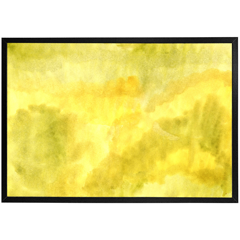 Arve Yellow Watercolour - Single Picture Frame Print, Black, 41cm H x 61cm W x 4cm D