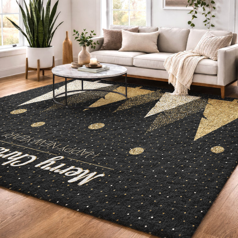 Premium Machine Washable Dream Shag ADS222 Gold Christmas Trees Rug, 5' x 7'6"