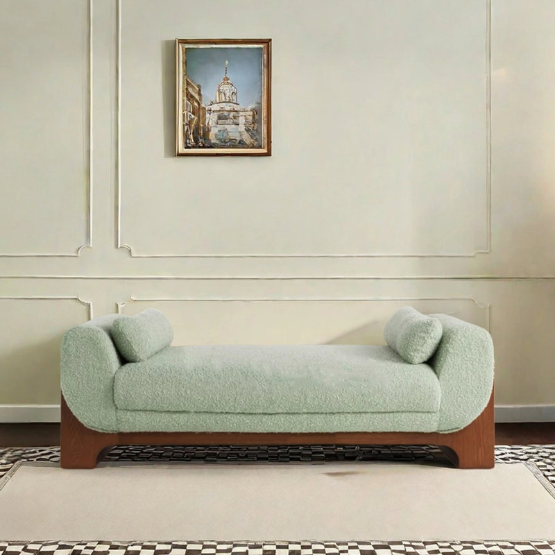 Soft-padded bench sofa solid wood granular fleece, 16.54" H x 62.99" W x 21.65" D
