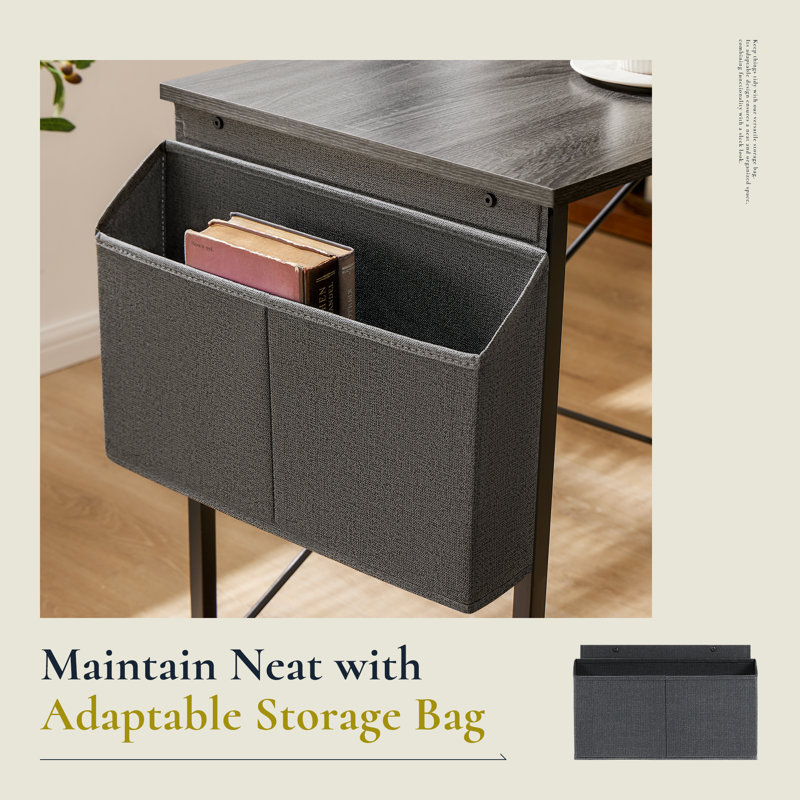 Bureau en L réversible de 50 po de large avec sac de rangement Hussan, Noir, noir, noir, noir, Métal métal