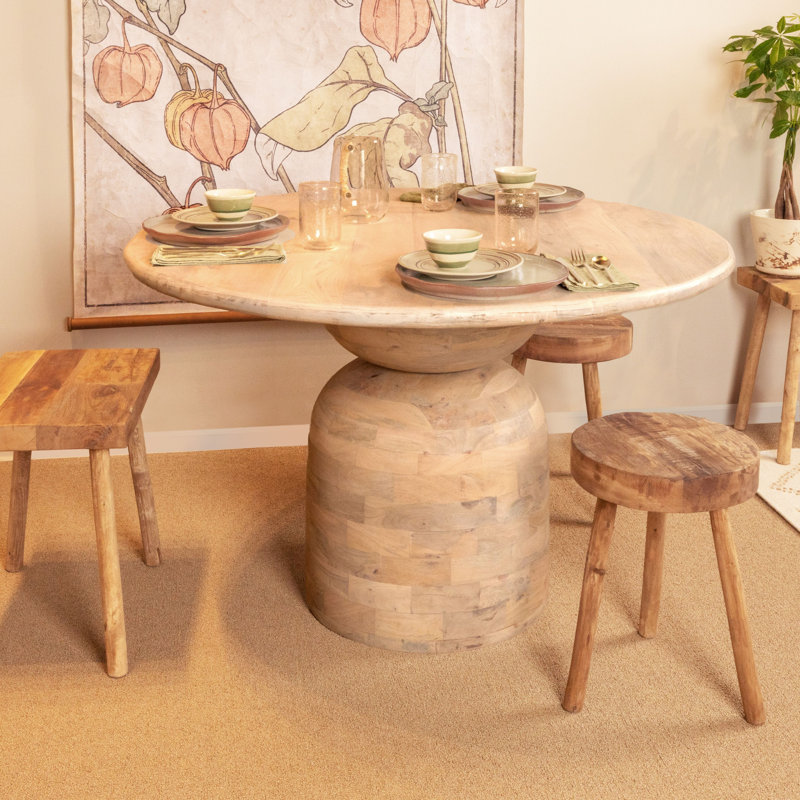 Round Whitewashed Mango Wood Pedestal Dining Table