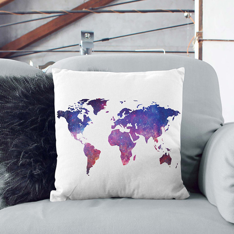 A Cosmic Map Of The Earth In Abstract Square Throw Cushion, White, 55 x 55 cm