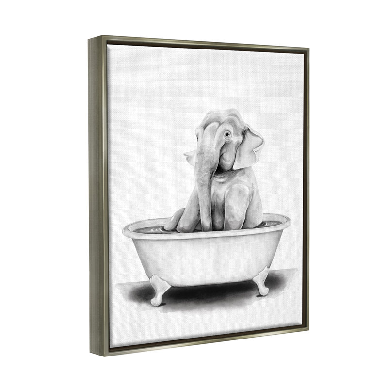 «Elephant In Tub», Cadre flottant gris lustré, 25" H x 31" W