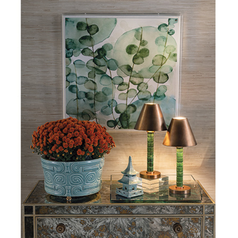 Jade Garden Accent Lamp, Green/Aged Brass