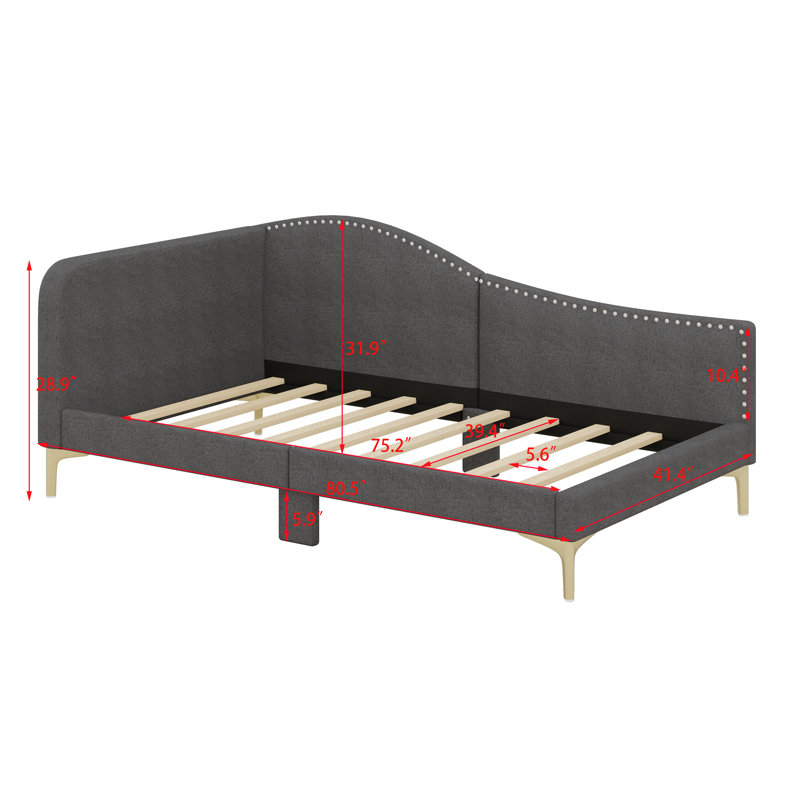 Upholstered Daybed With Headboard And Armrest, Gray, Twin
