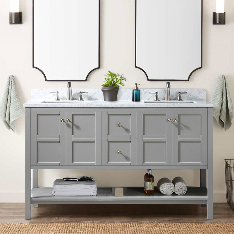 47.75'' W Single Bathroom Vanity Base, White/Brushed Nickel