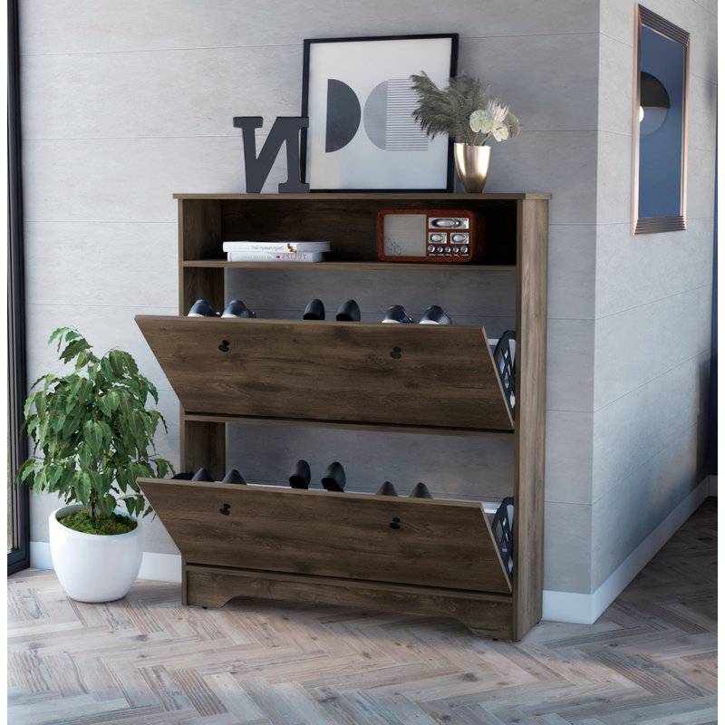 Range-chaussures, une tablette ouverte, deux armoires extensibles, Brun