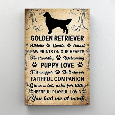 «Golden Retriever You Had Me at Woof», impression sur toile tendue