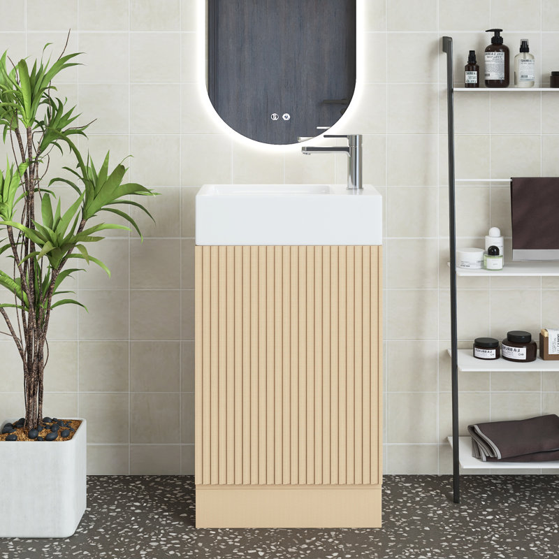 Jesara 18.6'' Single Bathroom Vanity with Ceramic Top, Natural