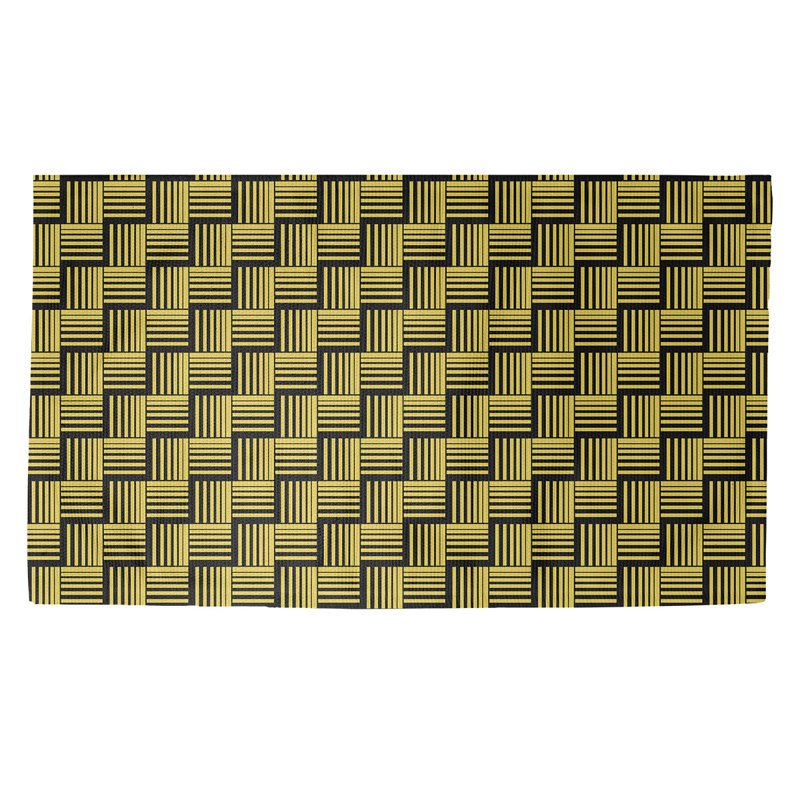 Rayures tressées jaunes Tapis décoratif, Rectangle 5 pi x 7 pi