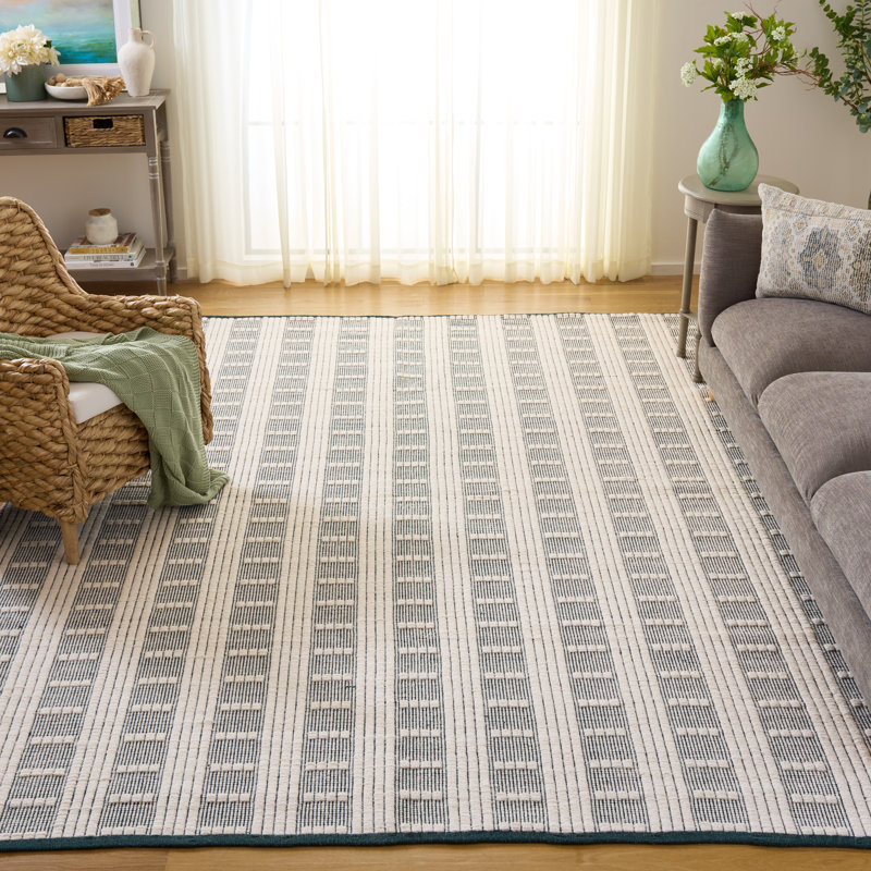 Vermont 951 Flatweave Wool/Cotton Geometric Rug in Green/Ivory, Rectangle 8' x 10', Green