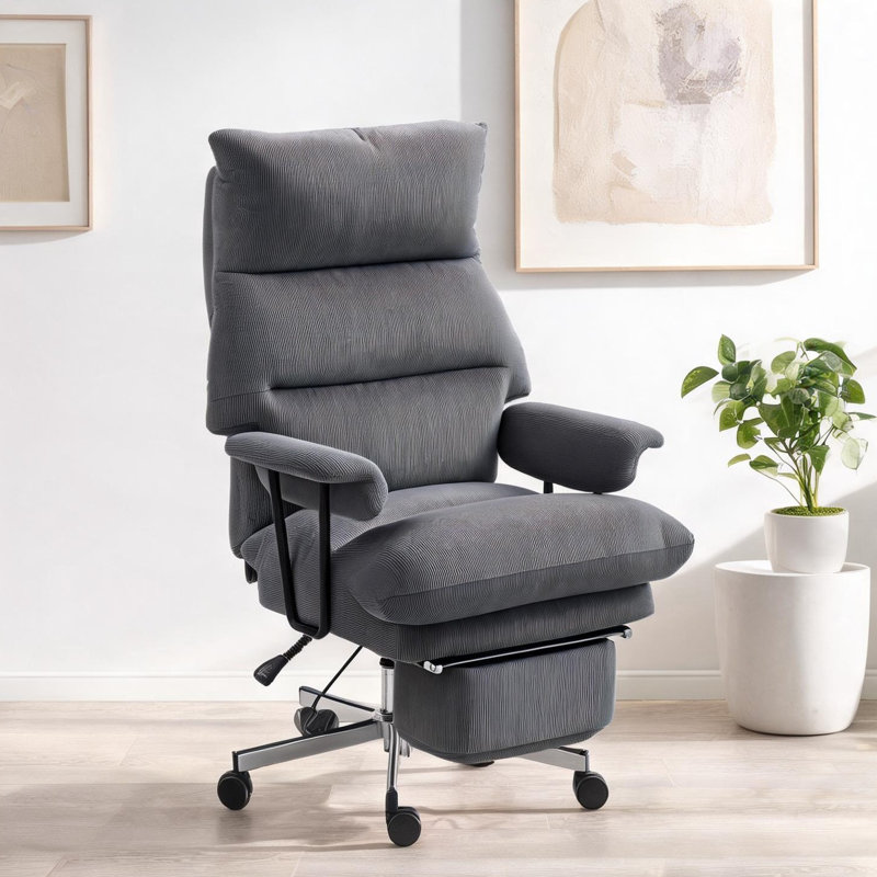 Bureau 29,5 x 33,5 x 48 po avec siège pivotant en velours côtelé gris (100 polyester), structure en métal, velours côtelé (polyester 100)